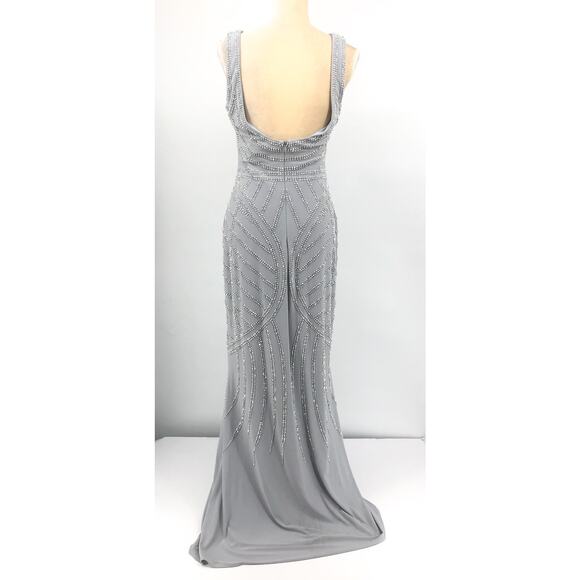 AQUA FORMAL Women's Embellished Column Gown Size 8 Silver Sleeveless NWT FLAW - Picture 7 of 16